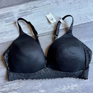 Aerie Sunnie Bloom Lace Trim Wireless Lightly Lined Bra 36DD black NWT real good